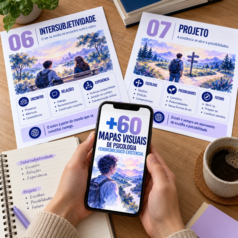 Cena ilustrativa de estudo do Atlas: Celular com páginas de Intersubjetividade e Projeto